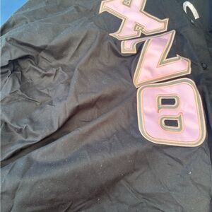 Black Sorority Jacket with Pink and Blue Embroidery